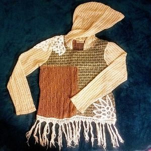 Boho Loose Knit Sweater with Fringe - M